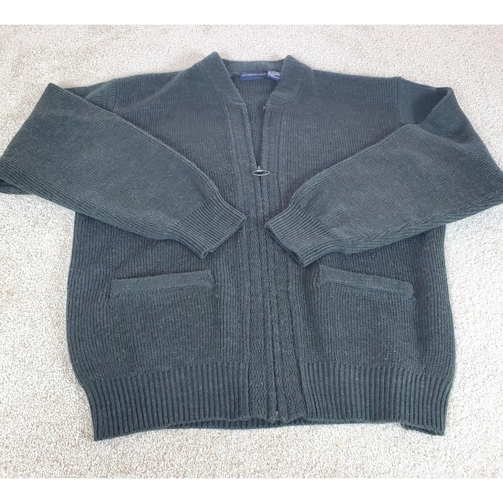 Vintage Northern Isles  Men's Cardigan Sweater SZ L Full Zip‎ Green Grandpacore